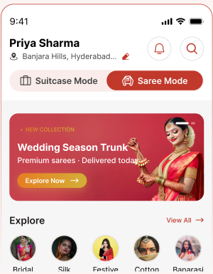 Pinit app home screen with the Wedding Season Trunk banner and category shortcuts