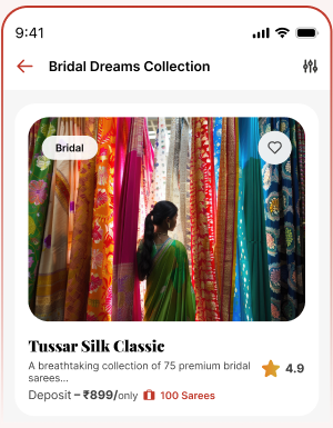 Pinit app showing the Bridal Dreams Collection with a curated suitcase and its deposit